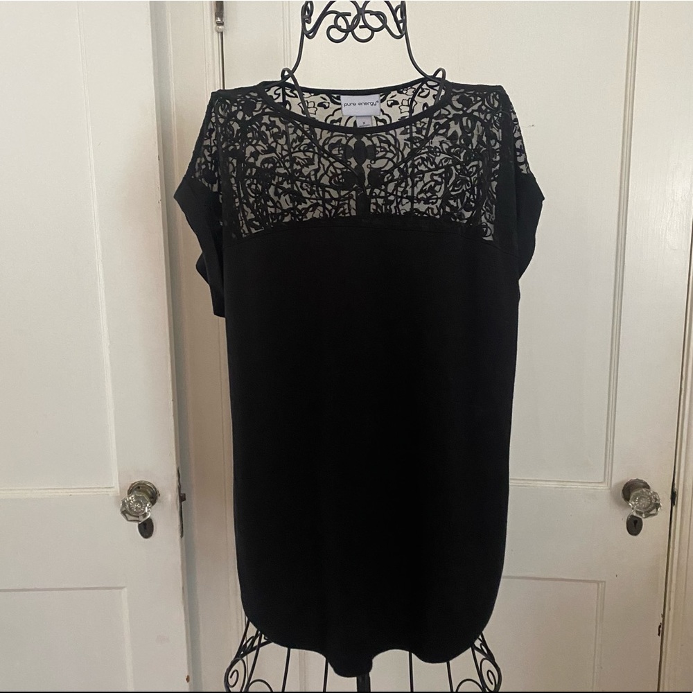 Pure Energy cap sleeve, lace front blouse